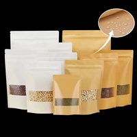 Bolsa de Papel Kraft con Cierre Zip, Blanca y Marrón, de Grado Alimenticio, con Ventana, para Café, Té, Especias, Dulces y Otros Alimentos