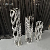 Support à fleurs en métal de 100 cm avec chaîne en cristal, or et argent, pour centre de table de mariage