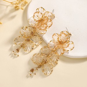 Nouvelles Boucles d'oreilles pendantes à fleurs à franges pour femmes, style transfrontalier Europe-États-Unis, haute couture, plaqué or, alliage de zinc, zircon, de niche - Product Image 4