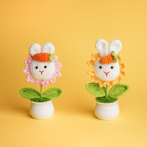 Plante en pot tricotée en forme de tournesol et de lapin, 18 cm, cadeau fait main pour la fête des mères et la fête des enseignants - Product Image 3