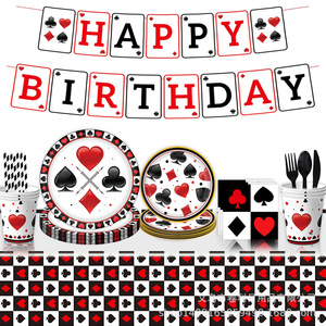 Casino Party Supplies Playing Card Theme Tableware Set 40-60 Pcs Birthday Decorations <b>Plastic</b> Paper Material - Product Image 5