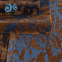 Tissu en denim de coton jacquard chenille de luxe, poids moyen, motif floral brun doré, toucher velours, pour manteau, jupe, pantalon