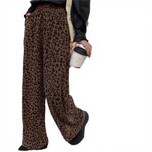 AM220521 High Quality High Waist Ruffle Plus Size Breathable Solid Casual Regular Fit Polyester Wide Leg Flare <b>Pants</b> Women - Product Image 3
