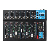 Console de mixage professionnelle 7 voies transfrontalière pour scène, chant, diffusion audio en direct, équipement de réglage de moniteur USB, mixeur DJ