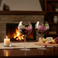 Ensemble de verres à vin peints à la main WS Magic Helper Classic Luxury, collection Vineyard Bloom, boîte cadeau 2 pièces pour anniversaire de mariage
