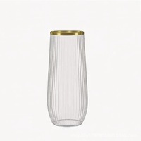 Verres à vin en plastique transparent de 12 oz avec bord doré côtelé, verres à champagne jetables, verres à whisky élégants, idéaux pour les mariages, les bars