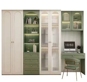 Tocador Integrado de Estilo Renacentista, Armario de Altura Completa, Moderno y Sencillo, con Puerta Plana Color Crema, Armarios de Madera Maciza - Product Image 2