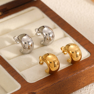 C-Shaped Stainless Steel Stud Earrings For Women Geometric Design Fashionable Elegant <b>Titanium</b> Steel Earrings Te60305 G S - Product Image 2