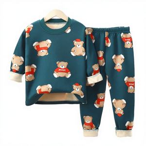 Vente en gros – Nouveauté Automne Hiver – Pyjamas et sous-vêtements chauds et respirants en soie de lait doublés polaire, motif dessin animé mignon, pour bébés, enfants, garçons et filles - Product Image 5