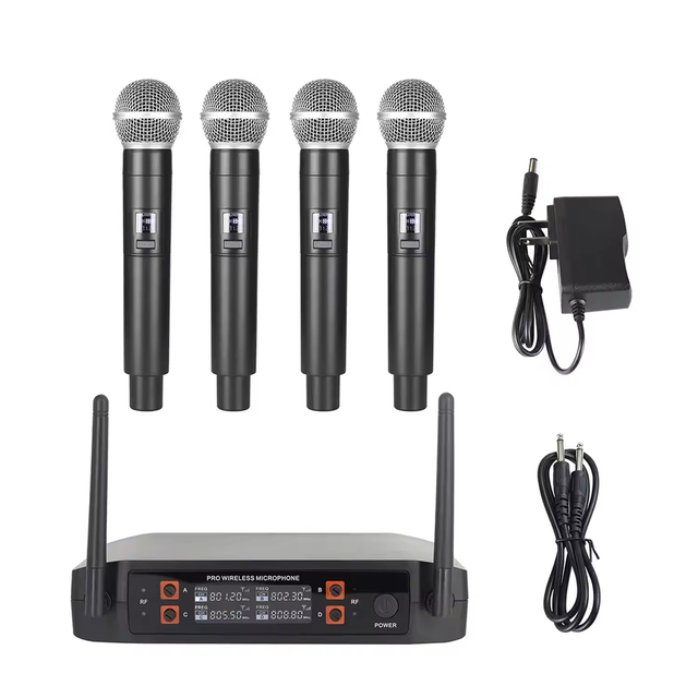 X4 Professional VHF Wireless Microphone 1 to 4 Mic with Handheld Microphone System Set for KTV Karaoke Music Home Party