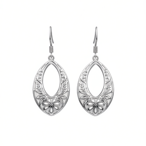 E3140 Orecchini pendenti in oro bianco con fiore, gioielli vintage da donna alla moda - Product Image 1