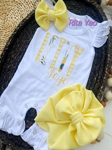 Combinaison à manches courtes pour bébé fille, tenue d'été pour nourrisson et tout-petit, ensemble de sortie de maternité en coton biologique, barboteuse à volants pour petite fille - Product Image 3