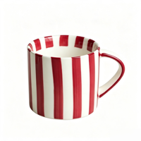 Mug à café en céramique à rayures rouges et blanches de style japonais minimaliste, peint à la main, pour latte, cappuccino, thé, vaisselle de cuisine