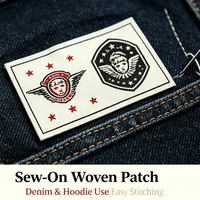 Étiquette tissée graphique personnalisée grande taille, patch vintage multicolore en jacquard à coudre pour veste en jean et streetwear