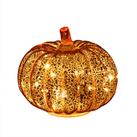 Set Dekorasi Lampu LED Halloween Bentuk Labu Kaca dengan Fungsi Timer Bertenaga Baterai untuk Penggunaan Dalam Ruangan