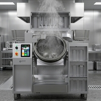 Machine de cuisson automatique professionnelle de style méditerranéen pour la préparation de fruits de mer frais dans les restaurants, avec écran tactile numérique