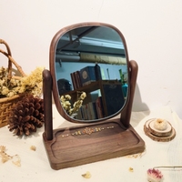Miroir de courtoisie de table minimaliste en bois de noyer et cloisonné