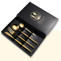 Ensemble de couverts de luxe en acier inoxydable, or, noir, argent, couteau, fourchette, cuillère, couverts avec boîte cadeau pour mariage, hôtel, maison