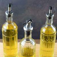 Bouteille Distributrice d'Huile d'Olive en Verre 500ml 17oz avec Bec Verseur, Bouteille Transparente pour Vinaigre, Bouteille d'Huile de Cuisine, Distributeur d'Huile et de Vinaigre