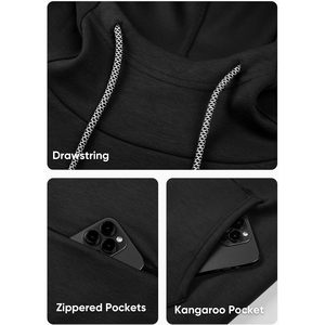 FOXA <b>Mens</b> Athletic Hoodie Solid Muscle Fit Drawstring <b>Pullover</b> Breathable French Terry Sweatshirt With Pocket - Product Image 4