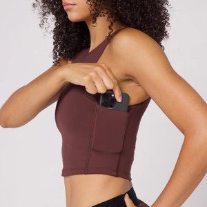 Top Deportivo Corto Tipo Racerback <span class=keywords><strong>con</strong></span> Múltiples Bolsillos, Fabricantes OEM Personalizados, <span class=keywords><strong>Sujetador</strong></span> Deportivo Largo para Mujer, Ropa de Fitness y Yoga - Product Image 1