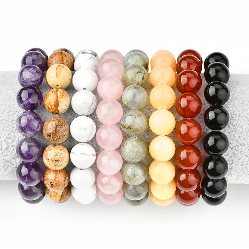 Chaîne élastique naturelle réglable Charka Crystal Bead Bracelet en pierre naturelle 12Mm