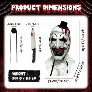 หน้ากากตัวตลก Terrifier Art Clown ของ SINSEN ทำจาก PVC อุปกรณ์เสริมสำหรับชุดฮาโลวีนสำหรับผู้ใหญ่ ทั้งชายและหญิง เหมาะสำหรับคอสเพลย์สุดหลอน - Product Image 3