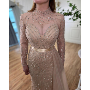 Vestidos largos <span class=keywords><strong>de</strong></span> <span class=keywords><strong>noche</strong></span> <span class=keywords><strong>de</strong></span> sirena, color <span class=keywords><strong>azul</strong></span> <span class=keywords><strong>marino</strong></span>, manga larga, para fiesta, 2022 - Product Image 5