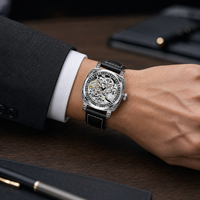 Nuevo Reloj Mecánico Automático de Doble Cara con Diseño Vintage, Esfera Luminosa, Correa de Cuero Genuino, Metal, 42mm, Resistente al Agua 30M