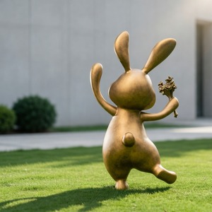Statue de lapin en résine dorée, sculpture artistique, ornement animalier pour la décoration de la maison et du jardin - Product Image 2