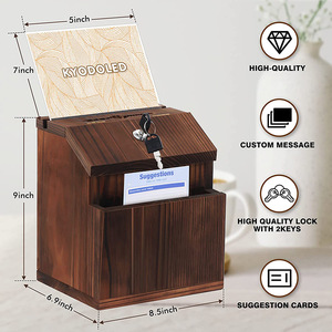 Wooden Square Suggestion Box <b>Wall</b> Mounted Engraved <b>Storage</b> Bin For Mail Key Organizers - Product Image 5