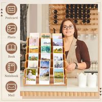 Rak Penyimpanan Kartu Ucapan Modern dari Bambu Berkualitas Tinggi dengan Panel Transparan untuk Dekorasi Rumah