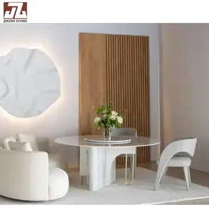 Mesa de comedor de estilo francés de lujo, tapa blanca de mármol, diseño moderno cortado a medida, mesa auxiliar de piedra Natural, muebles, superficie pulida