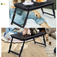 Plateau de bureau pour ordinateur portable en bambou, table de lit pour petit-déjeuner, réglable et pliable avec pieds rabattables et tiroir, noir