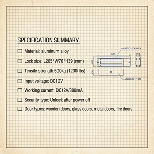 Serrure Électromagnétique Robuste 500KG 1200Lbs DC12V 380mA, Échouement Sécurisé, pour <span class=keywords><strong>Porte</strong></span> Simple - Product Image 6