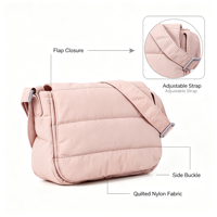 BSCI Wasserdichte Nylon Gesteppte Puffer-Umhängetasche für Unisex Leichtgewichtige Verstellbare Schulterriemen Casual Tägliche Sling-Tasche mit Ketten