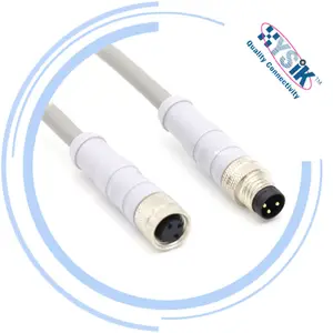M8 kabel 3-pin perempuan lurus IP67 kabel sensor tahan air