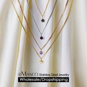 Collar de compromiso eManco con diamantes de imitación, signo del zodiaco y piedra de nacimiento, cadena de eslabones, 12 colores, joyería de acero inoxidable - Product Image 1