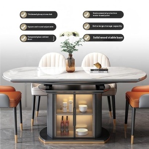 Top in marmo e comodi posti a sedere in pelle funzionale <span class=keywords><strong>allungabile</strong></span> mobili da pranzo tavoli da pranzo Set sedie per cucina - Product Image 2