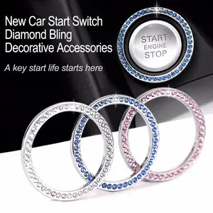 1PC 40mm/1.57" Automobiles Start Switch Button Decorative Diamond Rhinestone Ring Circle Trim Auto Car Decorative Accessories