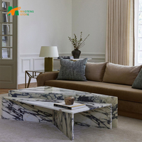 Table basse rectangulaire en marbre Calacatta Viola naturel, design moderne et luxueux, personnalisable, meubles de maison durables, MT STONE