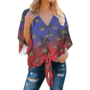 Haitianische Druck-Blusen für Damen in Übergröße 2026 – Luxuriöse Freizeit-Sommer-Tops mit Blumenmuster, Vintage-Modeelementen und individuellem Logo auf der Vorderseite - Product Image 3