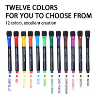 Lot de 12 marqueurs magnétiques colorés XJY à pointe fine, encre effaçable à sec, impression laminée, nettoyage facile, pour bureau, école, maison