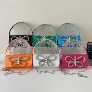 Venta al por mayor multicolor arco bolso de hombro Rhinestone borla Bowknot moda Crossbody cadena bolsos señoras bolsos - Product Image 6