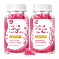 Bonbons gélifiés au collagène hydrolysé, biotine, acide hyaluronique, vitamines C pour la peau, les cheveux et les ongles des adultes - saveur myrtille, 60 unités