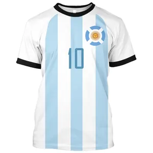Camiseta con bandera argentina para hombre, envío directo, camisetas informales de verano con cuello redondo, ropa deportiva para correr al aire libre, camisetas holgadas de secado rápido a la moda