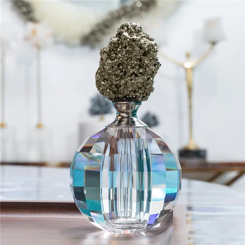 Taşlar toptan doğal pirit kuvars taş kristal cam parfüm şişeleri özü yağ şişeleri