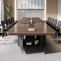Table de conférence moderne en bambou HYZ-247X avec prise intégrée, capacité 16 personnes, design rectangulaire pour salle de formation, de négociation et de réunion