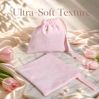 Pochette de rangement haut de gamme en suède rose avec cordon de serrage pour accessoires capillaires, sac cadeau en velours soyeux pour bijoux avec logo