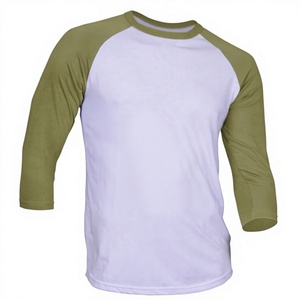 White <b>Olive</b> <b>Green</b> 3/4 Sleeve Raglan <b>T</b>-<b>Shirt</b> Men's O-Neck Casual Regular Fit Solid Color 100% Cotton Breathable Jersey - Product Image 6